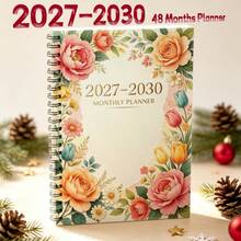 1PC A5 Monthly Planner 2027-2030 Watercolor Lotus Flower Cover, 48-Month Spiral Bound Calendar Notebook, Twin-Wire Binding Thick Premium Paper With Tabs, Weekly & Monthly Schedule Organizer For Student Office Home - A5 - View 1