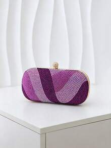 Women's Evening Clutch, Oval Hard Shell Clutch, Rhinestone Ball Clasp, Fashionable Portable Hard Shell Women's Handbag, Suitable For Balls, Weddings, Cocktail Parties - Purple - View 7