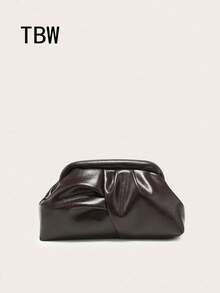 This Lady Is Holding A Pleated Cloud Design Bifold Wallet, Versatile In Use, Large Capacity, Fashionable And Minimalist, Suitable For Shopping And Going Out. - Coffee - View 1