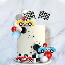 25pcs Racing Cake Decoration Set: Racing Flags, Colorful Balls And Racing Theme Decorations, Suitable For Birthdays And Anniversaries - Multicolor - View 8