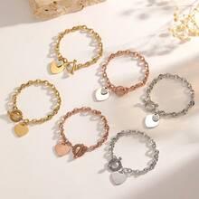 Women's Stainless Steel Heart Engraved Titanium Chain Bracelet With T-Bar Clasp, Suitable For Daily Wear And Date Night As A Gift - T-bar Bracelet - View 1