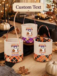 Customizable Personalized Halloween Trick Or Treat Bags - Featuring Self-Defined Names With Adorable, Pumpkin, And Bat Designs, Perfect For Halloween Parties, Events, And Holiday Celebrations, Halloween Decoration Storage, Prank Designs - Multicolor - View 8