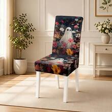 1/4/5/6/7/36pcs Halloween Series Pure White Ghost Pattern Print Chair Covers/Chair Slipcovers Set, Suitable For Indoor Home, Restaurant, Hotel, Ideal Choice For Modern Daily Decoration. Tablecloth Suitable For Square Dining Table, Elastic Chair Covers Are Washable. - Multicolor - View 14