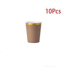 10/20/50/80 Pcs,Neutral Brown Gold Foil Wavy Edge Disposable Tableware,Boho Taupe Scalloped 7 Inch & 9 Inch Paper Plates,Cups And Napkins With Golden Rim,Simple Chic Table Supplies For Tea Party,Family Gathering,BabyShower,Birthday Party,Wedding - Brown - View 16