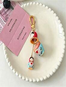 Openable Matryoshka Doll Keychain, Enamel Russian Nesting Doll Bag Charm, Cute Folk Style Gold Key Ring Accessory - Multicolor - View 3
