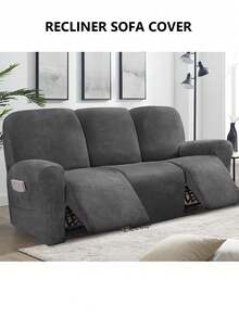 1pc Silver Fox Plush Velvet Recliner Sofa Cover - Dark Grey - View 4
