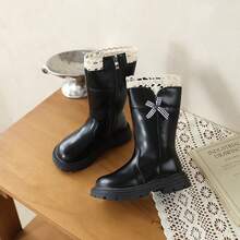 Autumn/Winter Girls' Boots With Side Zipper, Black Tall Boots, Princess Style, Thermal Lined, Suitable For Daily Wear - Black - View 8