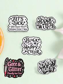 Spooky Witch Quote Enamel Pins Set, Retro Script Text Lapel Brooches For Backpack Jacket - Multicolor - View 8