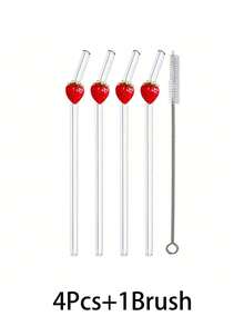 2/4pcs Red Cherry Shaped Glass Drinking Straws, Suitable For Water Cups, Reusable Curved Transparent Thickened Glass Straws Tableware Set, Kitchen Accessories, Straw Decorative Caps, Cold Drinks, Milk Tea, Coffee, Bar, Home, Restaurant, Holiday Supplies, Summer - View 8