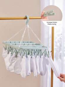 1pc 32-Clip Rotating Plastic Clothes Drying Rack, Foldable Sock And Underwear Hanger With Space-Saving Design, Small Laundry Organizer For Bedroom, Bathroom, Closet, Dorm Room And Laundry Room, Compact Indoor Outdoor Hanging Rack For Garment Care - Multiple Styles and Colors - View 6