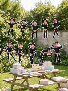 5/10/15pcs Custom Face Male Dancer Banner, Personalized Photo Bunting Banner, Bachelorette Hen Party Funny Photo Prop Decorations - Multicolor - View 4