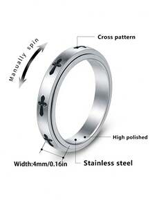 1PC 4mm Fashion Cross Spinnable Stainless Steel Unisex Ring, Premium Exquisite Jewelry, Unique Accessories, Ideal Gift For Birthday Anniversary - Silver - View 6