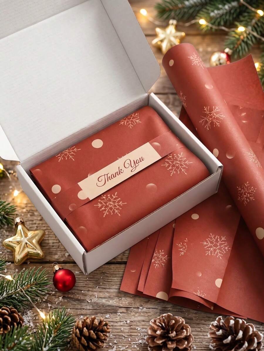 10 Sheets Christmas Floral Leaf Pattern Tissue Paper, Christmas Tree, Candy, Stars - Size 50 X 35cm, Handmade Wrapping Paper, Easy To Protect Items, Gift Box Filler, Party Decoration - Christmas Style Design, Durable Packaging, Holiday Wrapping - 50*70cm/19.7*29.6in - View 1