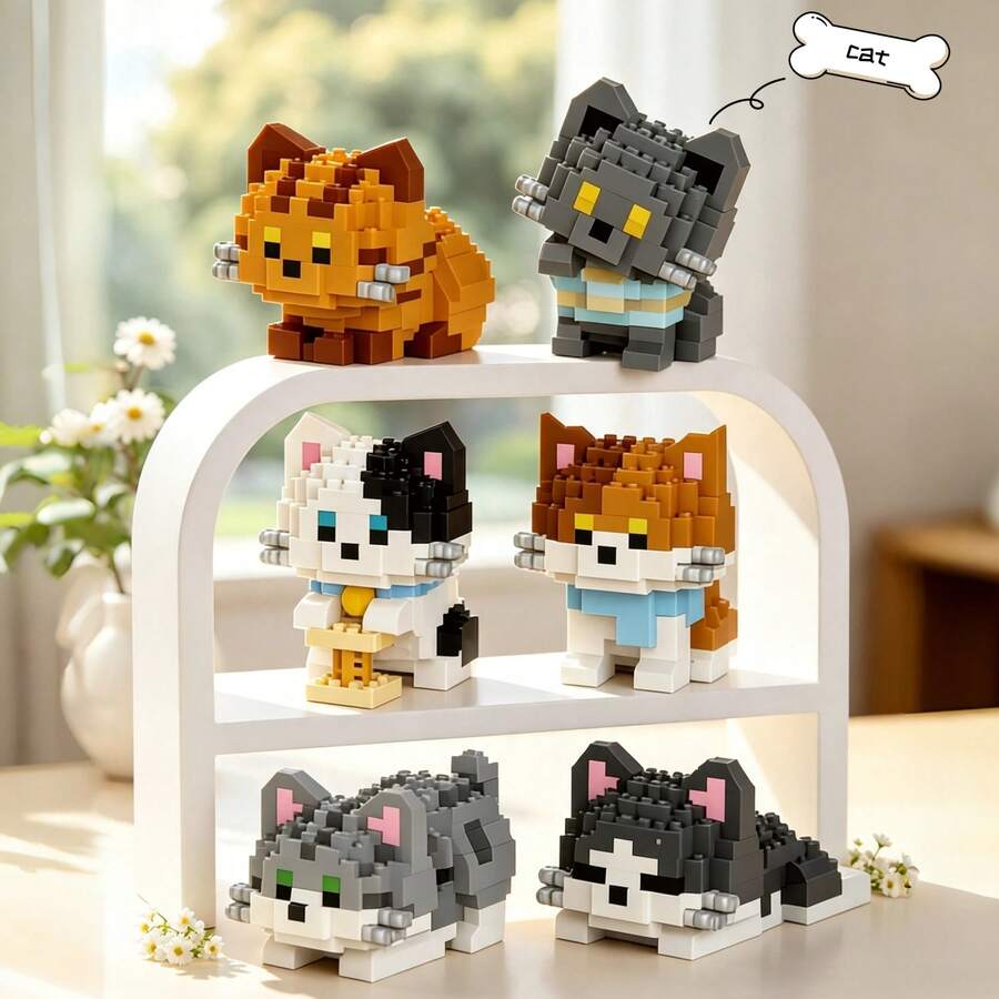 Micro-Particle Cute Cat Building Block Series, Children's Toy Building Block Set, Creative Fun 3D Assembly Blocks, Soft Stress Relief Gadget, Children's Educational Toy, Improve Children's Hands-On Ability, Classroom Reward Small Gift Recommendation, Warm Healing Desktop Decor, Suitable For Collection, Back To School/Birthday And Fashionable Small Gift Among Friends - Multicolor - View 1