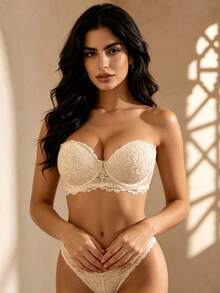 Temptuelle Peach Girl Khaki Sexy Lace Trim Lingerie Bra For Women, Underwire, Push-Up, Removable Strap, For Small Bust - View 4