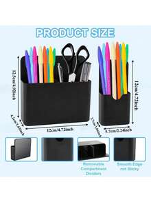 2/1pc Magnetic Pen Holder, Magnetic Whiteboard Pen Holder With Large Compartment, Strong Magnetic Storage Pen Box, Suitable For Refrigerator, Whiteboard And Storage Cabinet Accessories - Multicolor - View 4