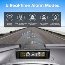 Solar Powered Tire Pressure Monitoring System, Wireless TPMS, Built-In 300mAh Rechargeable Battery, Real-Time Tire Pressure And Temperature Display, LCD Digital Display Screen, Includes 4 External Sensors, USB Charging Car Accessory, Gift For Men And Women - Solar - View 5