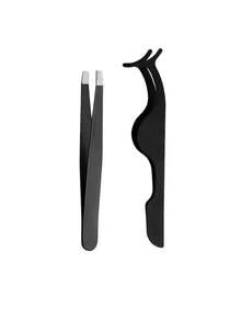 Eyebrow Tweezers & Eyelash Tweezers, 2pcs Elegant Solid Color Reusable Multifunctional Stainless Steel Lash Extension Tools For Women Mom Wife Sister Teen Girl Friend - Multicolor - View 6
