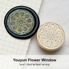 1 con dấu sáp Vintage Floral Window Series, tròn 3cm, chất liệu đồng thau, nhiều mẫu hoa văn, phù hợp cho thiệp mời đám cưới/đồ handmade DIY/dán phong bì/trang trí thiệp lễ hội/sưu tầm (không bao gồm cán cầm/sáp/mực) - Dòng cửa sổ hoa mới - Xem 28
