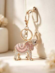 Rhinestone Elephant Keychain, Pink Enamel Lucky Elephant Bag Charm, Gold Tone Crystal Pendant For Women Purse, Handbag, Backpack Gift - Multicolor - View 6