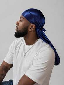 Silky Satin Durag For Men Women, Long Tail Tie Down Do Rag, 360 Waves Hair Wrap, Soft Head Scarf For Sleeping Hip Hop - A - View 4