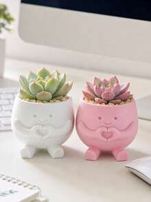 3D Printed Cartoon Heart-Shaped Smiling Face Succulent Planter, Creative Viral Desktop Mini Green Plant Pot, Minimalist Matte Solid Color Indoor Balcony Succulent Planting Container, Cute Healing Desktop Decor Ornament Gift, Outdoor And Garden Supplies - Multicolor - View 5