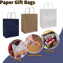 50pcs Kraft Paper Gift Bags With Handles, Handheld Party Favor Bags, Suitable For Weddings, Birthdays, Christenings, Gender Reveals, Engagements, Graduations, Housewarmings And Other Occasions, Multi-Functional Retail And Shopping Packaging Bags, 10/50/100pc - View 8