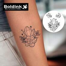 Boldink 1PC Crystal & Moon Floral Temporary Tattoo Sticker, Waterproof Body Art Tattoo Sticker, Lasts 1-2 Weeks, Plant Juice Formula, And Gentle, Non-Irritating, Perfect For Daily Outfits, Body Decoration, Unisex Chinese Style Gift, Must-Have For Fashion Lovers - Black - View 6