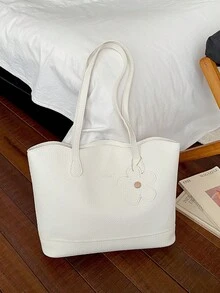 新款女款大容量休閒通勤單肩包，輕量極簡手提包，時尚百搭托特包 - 白色 - 查看 8