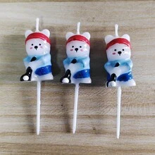 HIBIRTH 3pcs Creative Golf Bear Shaped Candles, Cartoon Pink & Blue Bear Cake Decor, Birthday Party Celebration Baking Toppers - View 6