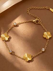 1pc Minimalist Laser Clover Bracelet For Girl, Light Luxury Niche Design, Versatile Delicate Hand Accessory - Gold - View 2