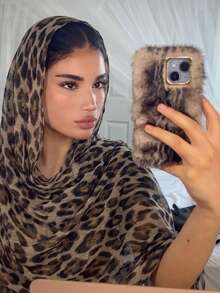 1pc Women's Bohemian Style Fashion Leopard Print Headscarf, Street Versatile Soft Breathable Scarf Windproof Shawl, Suitable For Daily Wear - Dark Brown - View 3