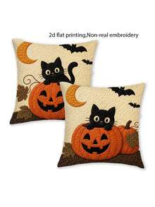 4pcs Cat & Throw Pillow Covers Suitable For Halloween Country Rustic Decor, Non-Embroidery Retro Cushion Covers With Zipper Closure, Fall Pillowcases For Sofa Bed Living Room Car, 17.7x17.7in, No Inserts, 2D Flat - Apricot - View 7