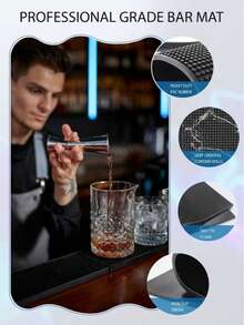 Silicone Kitchen Draining Mat, Coffee Bar Mat, Desktop Spill-Proof Coaster, Non-Slip Heat-Resistant Shock-Absorbing, Suitable For Home Bar, Coffee Station, Cocktail Making, Kitchen, Hairdressing Tool Work Mat, Vacation, Camping Essential, Party Necessity. Best Gift For Family And Friends - Black - View 6