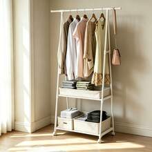 Wheeled Triangular Simple Clothes Rack, Freestanding Vertical Drying Rack, Home Storage Clothes Hanger Rack For Bedroom - White - View 8