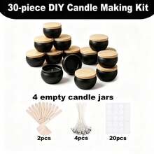 طقم صنع الشموع DIY من 47 قطعة، يتضمن 8 أوعية شموع فارغة سوداء مطفية سعة 2.5 أونصة مع أغطية بنقشة خشبية، 11 فتيل، 20 ورقة ملصقات فتيل، و8 حاملات فتيل، طقم صنع شموع سهل للمبتدئين في صندوق هدايا كبير - أنماط متعددة - مشاهدة 12