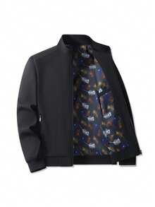 Men's Black Baseball Jacket, Stand Collar Design, Versatile For Outdoor Sports - Black - View 2