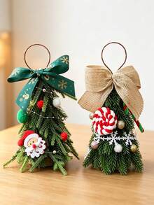 10PCS /1pc Mini Tabletop Christmas Tree Ornaments, PE Material Small Desktop Xmas Tree Decor, Compact Style Holiday Figurines For Indoor Table Scene Layout, Home Party Festive Hanging Decoration Supplies Christmas Decrations Christmas Decor Home - Multicolor - View 6