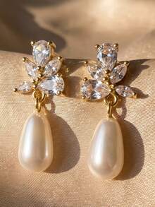 Light‑Luxury Elegant Rose‑Gold‑Tone Earrings For Women Inlaid With Cubic Zirconia Suitable For Daily And Wedding Wear Gift For Friends. - Rose Gold - View 2