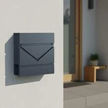 SONGMICS Wandbriefkasten mit Zeitungsfach und Schloss, V-Sichtfenster, 37 x 10,5 x 37 cm, Anthrazit - Anthrazitgrau - Übersicht 2
