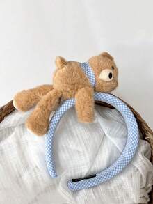 1pc Cartoon Checkered Plush T Bear Hairband, Versatile For All Occasions, Hair Tie To Hold Back Messy Hair, Wide-Edge Headband, Hair Accessory. - Multicolor - View 9