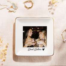 CFUNIQ Personalized Ceramic Photo Ring Tray, Storage Box, Jewelry Dish, Gift For Best Friend/BFF, Customized Jewelry Ring Dish, Wedding Gift, Bridesmaid Invitation Gift Box, Women's Room Decor, Bedroom Decor, Organization And Storage, Desktop Storage, Customizable Items, Christmas, Bride, Wedding Day Bridesmaid Gift, Ring Holder, Earrings, Jewelry. - Gold-plated Ceramics - View 9