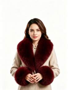 Light Luxury Fox Fur Collar & Cuff Set, Fluffy Warm Faux Fur Trim - Multicolor - View 10
