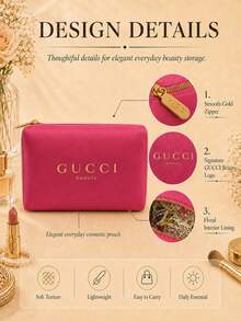 Gucci Dreamy Fragrant Jasmine Zipper Makeup Bag, 17*12cm, 1pc, Soft Fabric With Smooth Zipper, Ample Capacity, Suitable For Daily Storage And Travel - Hot Pink - View 6