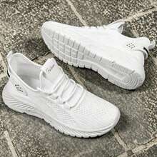 Retro Mesh Sneakers For Men & Women. Low-Top Lace-Up With Ankle Support, Non-Slip EVA Sole, Lightweight For Sports & All-Season Wear - 白色 - 查看 1