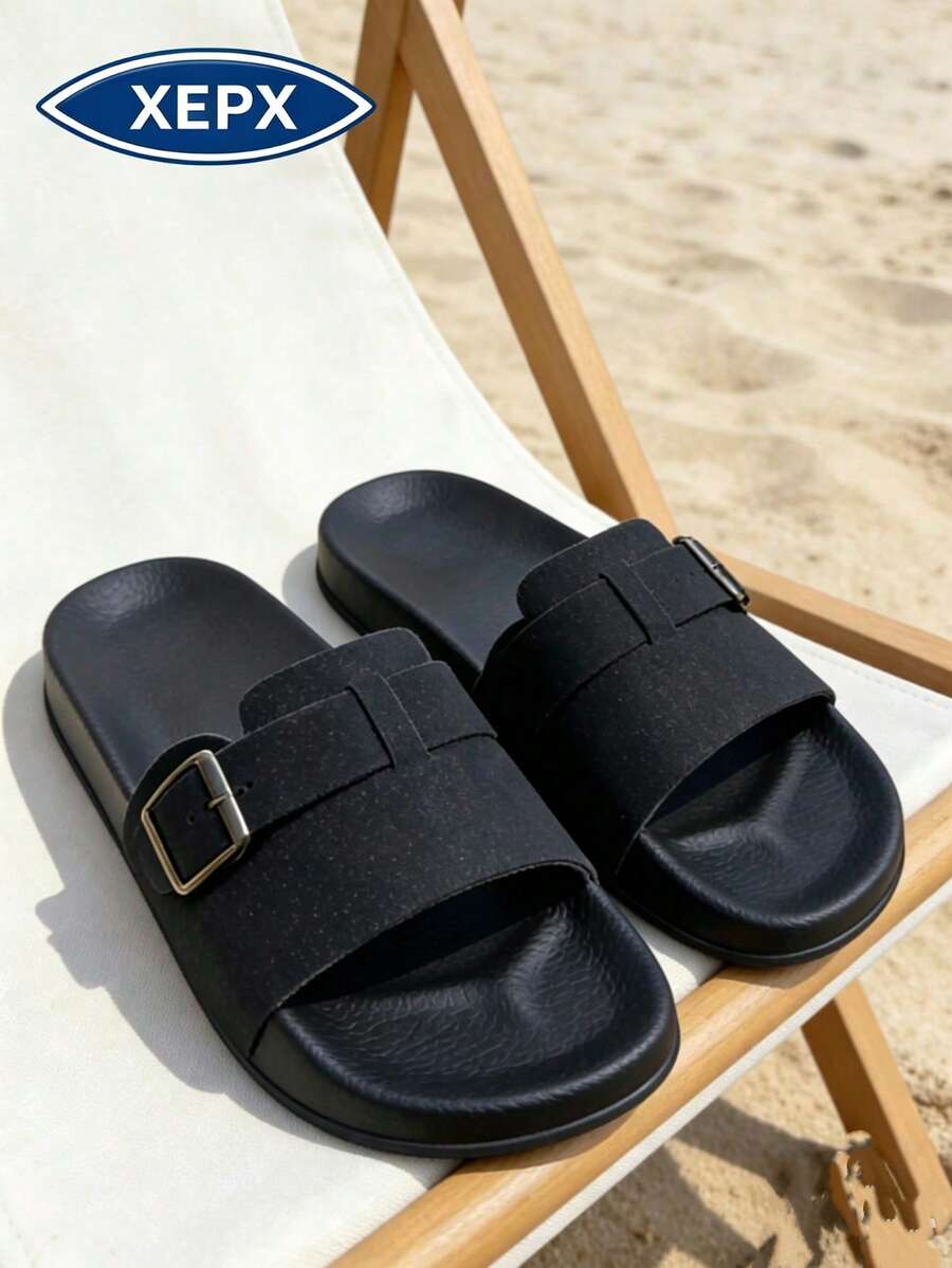Khaki EVA Beach Slides, Plus Size Men's New Summer Fashion Non-Slip Odor-Resistant Sandals, Beach Shoes, Outdoor Slippers, Comfortable Closed-Toe Thick Sole Breathable Clog-Style Slides, 2-Way Wear Sandals (Size Runs Large, Recommend Ordering One Size Down)