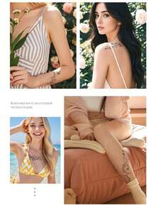 10pcs Waterproof Black White Wild Floral Temporary Tattoo Stickers Sexy Design For Clavicle Chest Arm Fashion Fake Tattoo - Multicolor - View 8