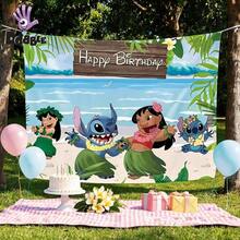DOBBLE Stitch 1pc 210*150cm Birthday Party Backdrop, Stitch, Angel And Lilo Hawaiian Cartoon Photography Background Banner For Photo Booth, Cake Table, Wall Decor And Party Supplies - View 6