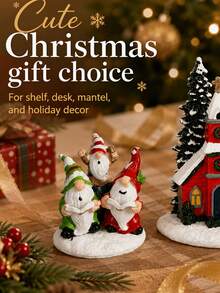 Resin Christmas Elf Choir Figurine, Winter Snowy Church Statue, Christmas Village Decor, Christmas Tabletop Bookshelf And Fireplace Decoration, Holiday Home Decor Christmas Gift - Christmas Decoration Ornament - View 3