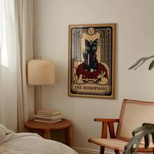 1pc Frameless Funky Black Cat Skeleton Tarot Witch Wall Art Dorm Gift - Multi-color - View 5